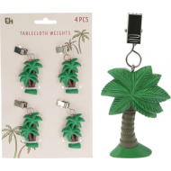 Excellent Houseware Set de Pinces à Nappe - Palmier - Métal/Plastique - Multicolore - 4 pièces