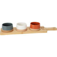Excellent Houseware Voorgerechtenset Plank en 3 Schalen -  48x12cm - Bamboe/Keramiek - 4 Delig - Kleur Multicolor - Materiaal Keramiek