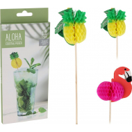 Excellent Houseware Cocktail Picker - Decoratief - Zomer Thema - Hout/Papier - Multicolor - 12 stuks