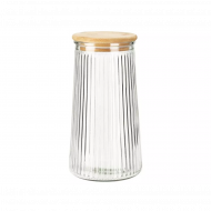 Excellent Houseware Bocal de Conservation - Ø11x20cm - 1,4L - Verre/Bambou - Transparent/Marron