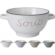 Excellent Houseware Bol de Soupe - avec Poignées - 500ml - Faïence - Multicolore - Couleur Blanc - Matériel Poterie