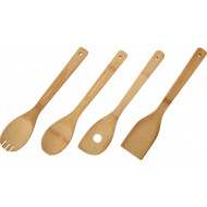 Excellent Houseware 4-Piece Set de Cuisson  - Cuillère/Fourchette/Spatule - Bambou - Bois Clair