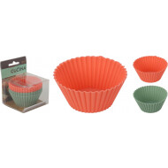La Cucina Bakvormpjes - Herbruikbaar -  Ø6,5x3cm - Sillicoon - Groen en Roze - 8 Stuks - Vorm Rond - Materiaal Silicone
