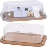 Excellent Houseware Botervloot - met Deksel - 13x6x19cm - Bamboe/Plastiek - Hout/Transparant - Kleur Zilver - Materiaal RVS