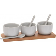 Excellent Houseware Coupelles Sur Plateau - 21x7,5x5cm - Porcelaine/Bambou - Blanc/Brun - Matériel Porcelaine - Couleur Multicolore