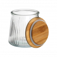 Excellent Houseware Bocal de Conservation - Ø11x11cm - 0,68L - Verre/Bambou - Transparent/Marron