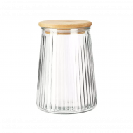 Excellent Houseware Petit Bocal de Conservation - Ø11x16cm - 1L - Verre/Bambou - Transparent/Marron