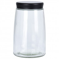 Excellent Houseware Voorraadpot - met Draaideksel - 2000ml - Glas/Metaal - Transparant/Zwart - Kleur Zwart - Materiaal Glas