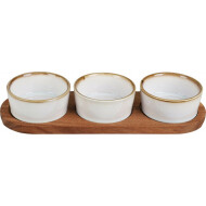 Excellent Houseware 3 Bols sur Pied - Ø8,5cm (bols) - 29x10cm (pied) - Céramique/Bois - Blanc/Marron - Matériel Céramique - Couleur Multicolore