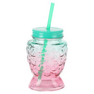 Excellent Houseware Mermaid Drinkglas - Met Deksel en Rietje - 530ml - Glas/Plastiek - Multicolor