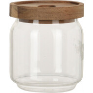 Excellent Houseware Bocal de Conservation - Hermétique - 9x9x10cm - 0,4L - Verre/Bois - Transparent