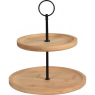 Excellent Houseware Plateau Étagère - 2 Niveau - Ø16,5/21,5 x H23,5 cm - Bambou/Métal - Marron/Noir - Matériel Bambou - Couleur Multicolore