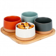 Excellent Houseware Voorgerechtenset Plank en 4 Schalen - 22x22cm - Bamboe/Keramiek - 5 Delig - Kleur Multicolor - Materiaal Keramiek