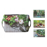 Excellent Houseware Plateau - Motif Herbes/Légumes - Poignées - 38 x 23 cm - Mélamine - Multicolore - Couleur Multicolore - Matériel Mélamine