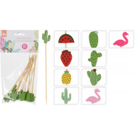 Excellent Houseware Cocktailprikker - Zomer Thema - Hout/Papier - Multicolor - 20 stuks