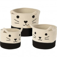 Opbergmand met Kattengezicht - Ø17x15cm - Katoen - Beige/Zwart - Merk Merkloos - Kleur Beige