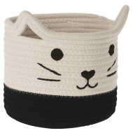 Opbergmand met Kattengezicht - Ø20x18cm - Katoen - Beige/Zwart - Merk Merkloos - Kleur Beige