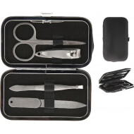 Van Der Meulen Manicureset met Etui - Schaar/Vijl/Pincet etc - 20x1,5x13cm - RVS - Multicolor - Nagelverzorging Set