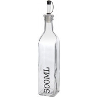 Olie/Azijn Fles met Schenktuit - Vierkant - 5x5x25cm - 0,5L - Glas - Transparant - Merk Merkloos