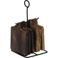 Onderzetterset - Vierkant  - 1 Houder - 10x10cm - Mangohout - Bruin - 6 Stuks - Merk Merkloos