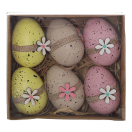 Decoratie Mix Paaseitjes met Houten Bloem - Groen/Wit/Roze - 6st - Merk DDD