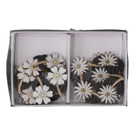 Decoratie Houten Bloemen - Wit/Zwart - 24st - Merk DDD