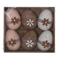 Decoratie Mix Paaseitjes met Houten Bloem - Bruintinten - 6st - Merk DDD