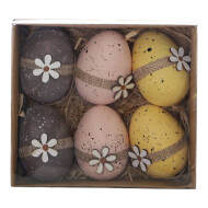 Decoratie Mix Paaseitjes met Houten Bloem - Geel/Beige/Zwart - 6st - Merk DDD