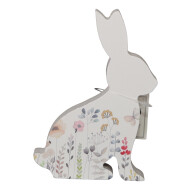 Decoratie Houten Paashaas met Bloemen - Wit - 12,5cm - Merk DDD