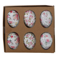 Decoratie Mix Paaseitjes met Bloemen - Wit - 6st - Merk DDD