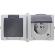 Kopp Dubbel Stopcontact Horizontaal - 2x16A - Grijs - Type stopcontact 1-polig