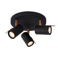 Lucide Grony Spot plafond - LED Dim to warm - GU10 - 3x5W 2200K/3000K - Noir - Type de lampe LED - Douilles Nvt - Matériel Métal - Couleur Noir