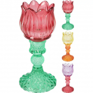 Home&Styling Theelichthouder met Tulp - 17,5cm - 3ass - Kleur Meerkleurig