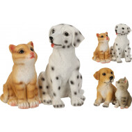 Honden- en Kattenbeeldje - 15x12cm - Bruin/Wit - 2ass
