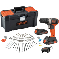 Black+Decker BCD001C2TA-QW Perceuse à percussion - 18 V 1,5 Ah - 120 accessoires - 2 batteries - Surmatelas - Marque Black&Decker