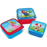 Super Mario Snackbox - 12x12x6cm - Plastiek - Blauw/Rood - 3 Stuks - Kleur Blauw,Rood