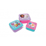 Gabby's Dollhouse Snackbox - 12x12x6cm - Plastiek - Blauw/Roze - 3 Stuks - Kleur Blauw,Roze