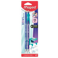 Maped Black'Pepes Kidy Learn Crayons avec Gomme - Guide Doigts - HB - 2 pièces - Marque Maped - Dureté crayon HB - Type d'écriture Crayon général