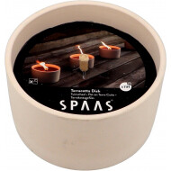 Spaas Buitenkaars met Terracotta Schaal - 11h Brandduur - Ø8x14cm - Zwart/Wit - Aantal branduren 11u