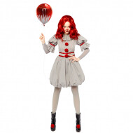 Kostuum IT Pennywise II - Dames - Maat M - Grijs/Rood - Leeftijd volwassenen - Maat M - Geslacht Dames