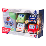 Huanger Set Pluche Terugtrekauto's - 4 auto's - Speelmat - Topper - Merk DDD Toys - Leeftijd vanaf 1 jaar