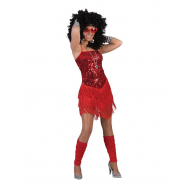 Kostuum Glitterjurk Rood met Franjes - Maat 32/34 - Geslacht Dames - Maat 32/34