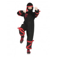 Déguisement enfant Ninja Noir avec Dragon Rouge - Taille 140 - Taille  140 - Sexe Garçon - Age 9 jusqu'à 10 ans