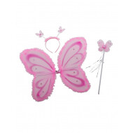 Ensemble papillon diadème + ailes + bâton - Rose