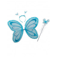 Ensemble papillon diadème + ailes + bâton - Bleu