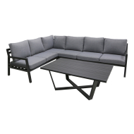 Loungeset Genève - Topper - Nieuw sinds 07/02/2019 - Merk DDD - Kleur Zwart - Materiaal Aluminium - Kleur kussens Grijs 