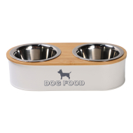Duo voer-en drinkbak DOGFOOD - Merk Euro Pet - Kleur Wit - Vorm Dubbel - Eigenschappen Met standaard (niet verstelbaar) - Materiaal Bamboevezel,Metaal