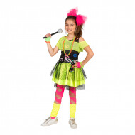 80ies Kinderkostuum Fluojurk Kiss The Girl - Maat 128 - Leeftijd 7 t/m 8 jaar - Geslacht Meisje - Maat 128