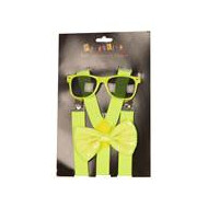 Set Neon Geel - Bretellen + Strik + Bril - Merk Partyline