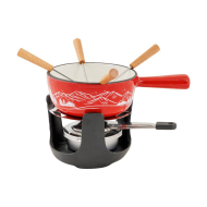 Aspen Casserole à Fondue - 4 Fourchettes - Ø14cm - Fonte - Rouge